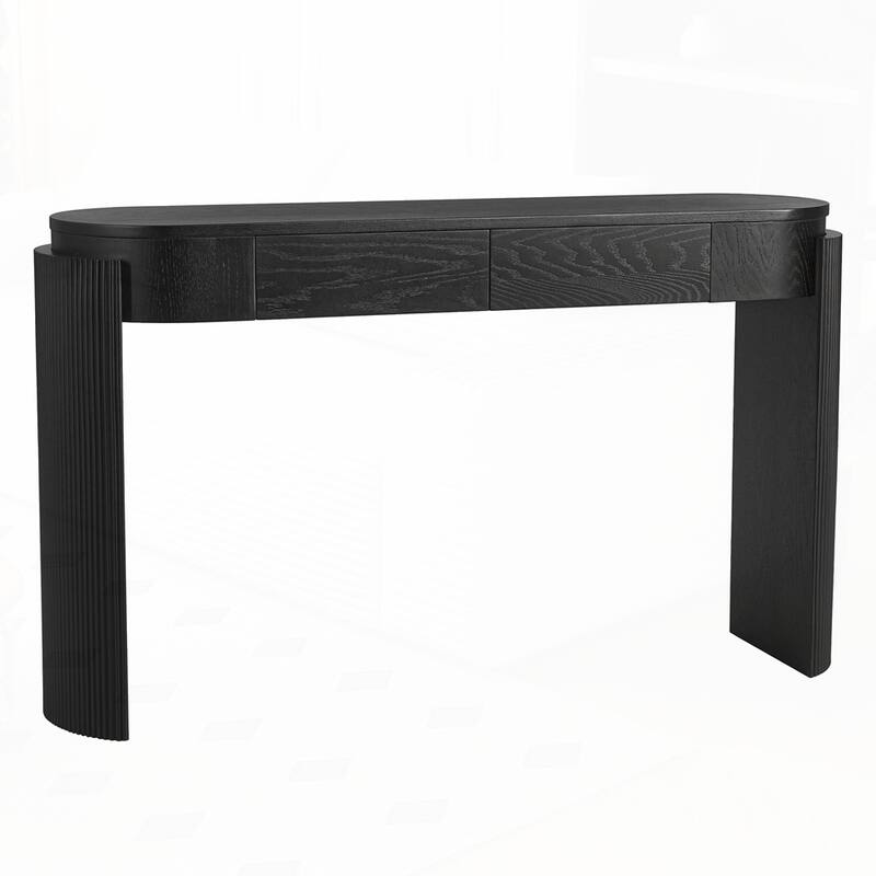 Oval Top and 2 Drawers Entryway Table with Natural Wood Grain Finish