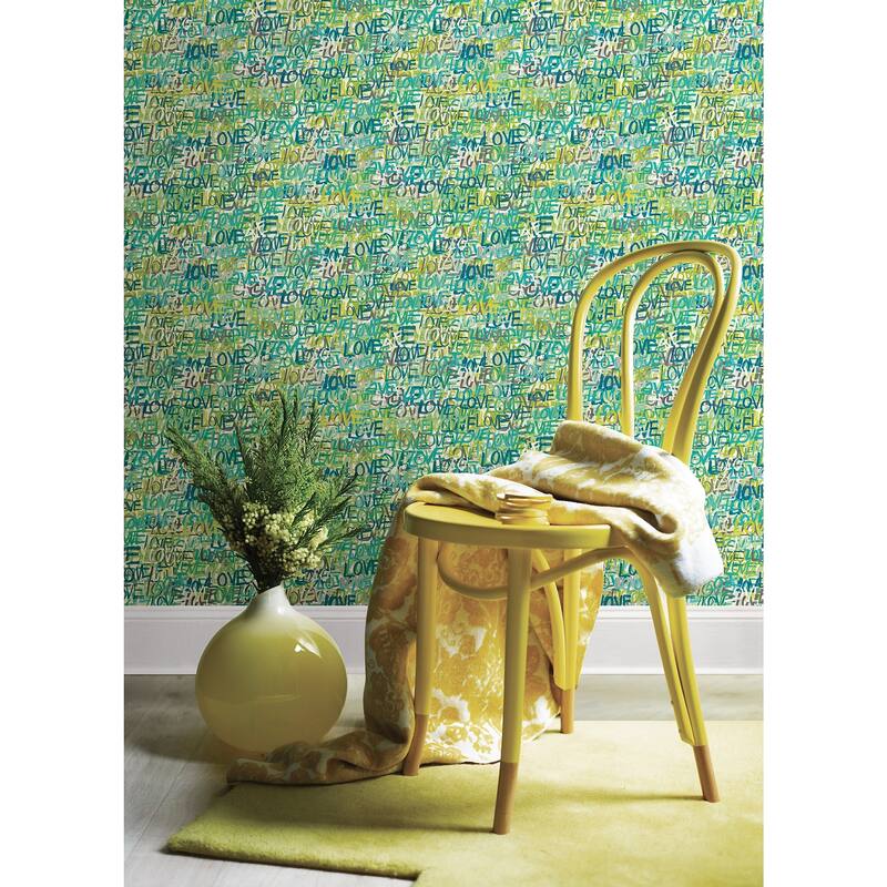 Indio Teal Love Scribble Wallpaper