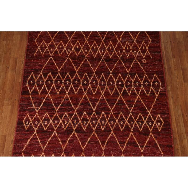 Hand Knotted Oriental 100% Wool Carpet Modern Tribal Red Moroccan Area Rug - 7' 8'' X 5' 7''