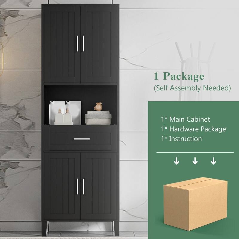 70.9" High Freestanding Tall Bathroom Cabinet with a Drawer, 2 Cabinets, 4 Soft-Close Doors, 2 Adjustable Shelves, Open Storage