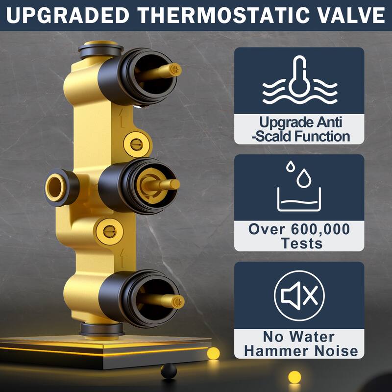 Thermostatic Dual Shower System 12" and 6" Rainfall Shower Head with 6 Body Jets & Handheld Shower