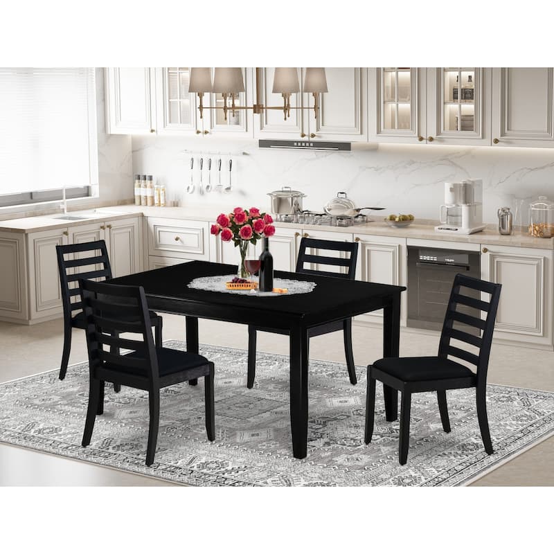 East West Furniture Dining Set Includes a Rectangular Table and Stackable Modern Chairs, Black (Pieces & Seat Type Options) - DUX15-BLK-24