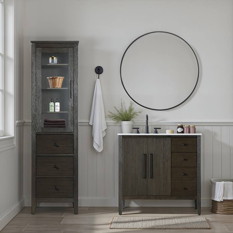 Kensington 16-28 Inch Bath Storage Glass Cabinet