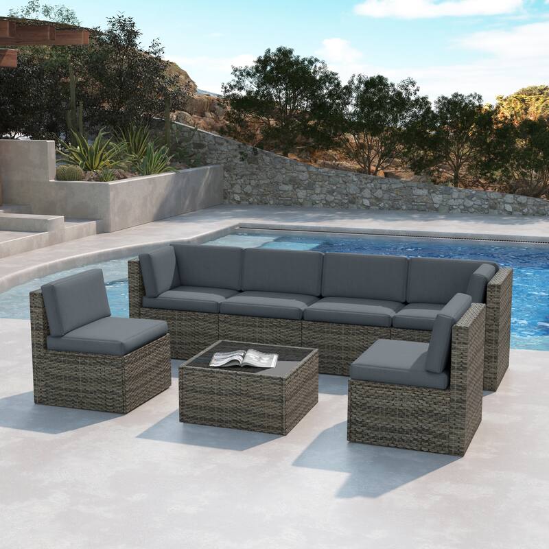 7 Pieces Outdoor Patio Sectional Sofa Couch