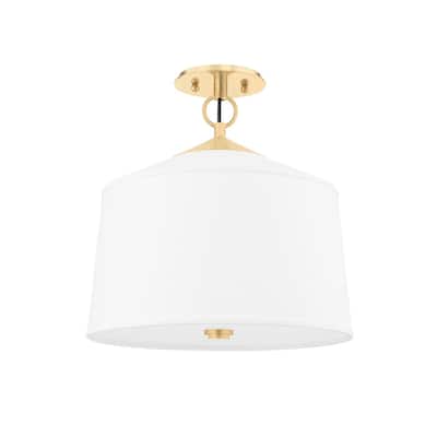 White Plains 1 Light Semi Flush Mount - Aged Brass