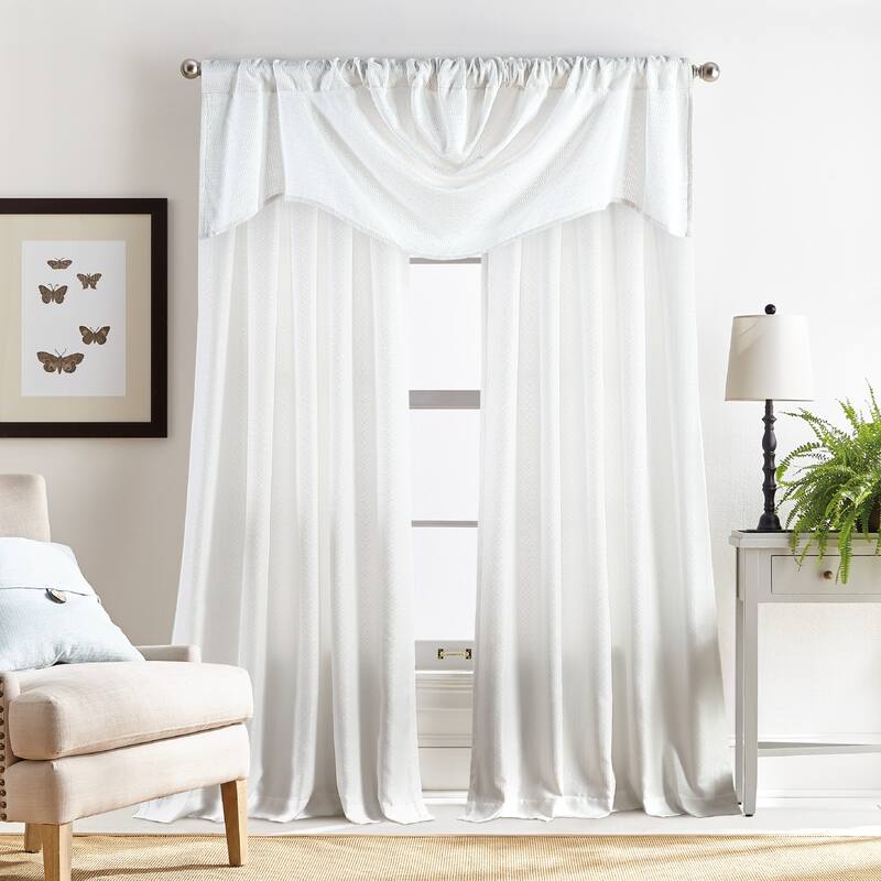 Martha Stewart Chenille Stitch Semi Sheer Rod Pocket Window Curtain - Panel Pair or Valance