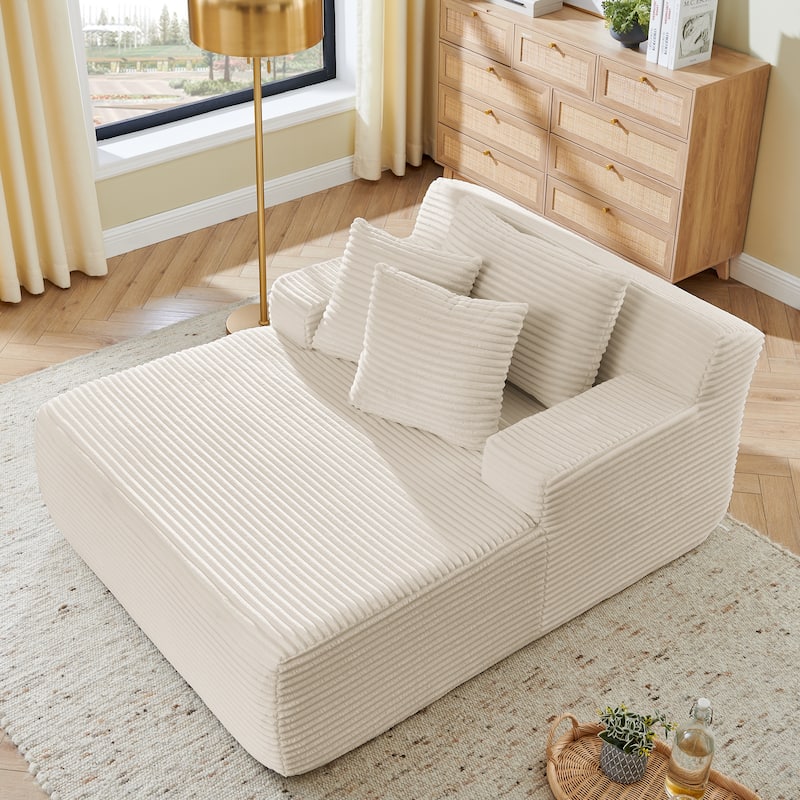 Lazy Sofa Chairs Single Lounge Chairs for Living Room Chaise Lounges with Pillows Fluffy Velvet Fabric Floor Accent Arm Chairs - Beige