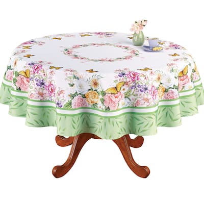 Beautiful Floral Garden and Butterflies Tablecloth
