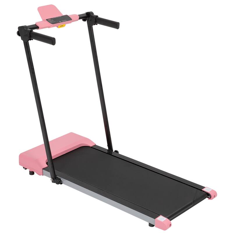 Foldable Walking Treadmill Under Desk Walking Pad Treadmill Compact Fitness Running Machine with LED Displays and Wheels - Pink