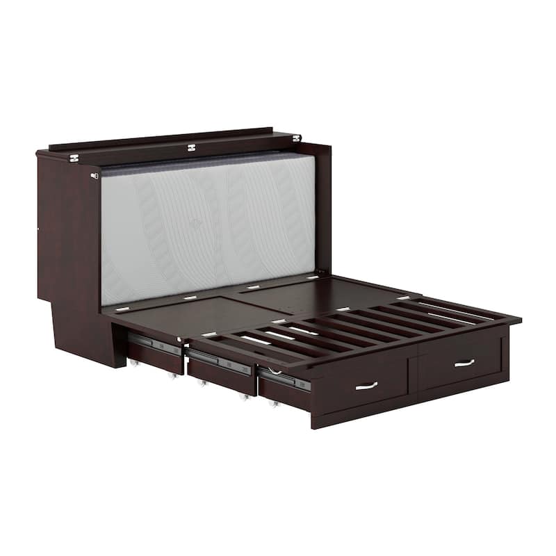 Murphy Bed Chest with Mattress & Charger - Space Saving Furniture, Espresso Finish, Queen Size