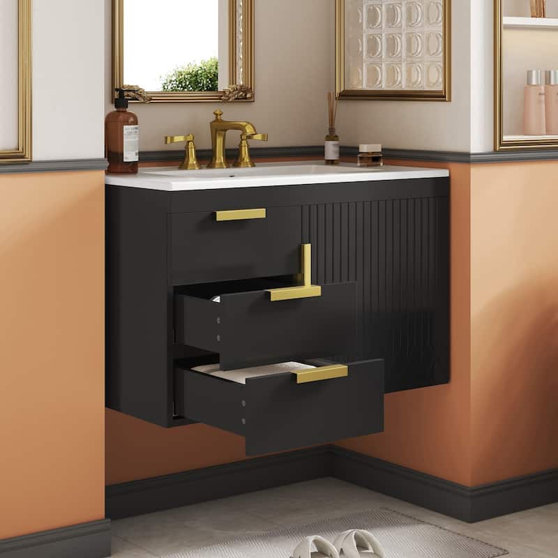 30" Wall Mounted Bathroom Cabinet with Integrated White Ceramic Sink - 30'' x 18.4'' x 20''