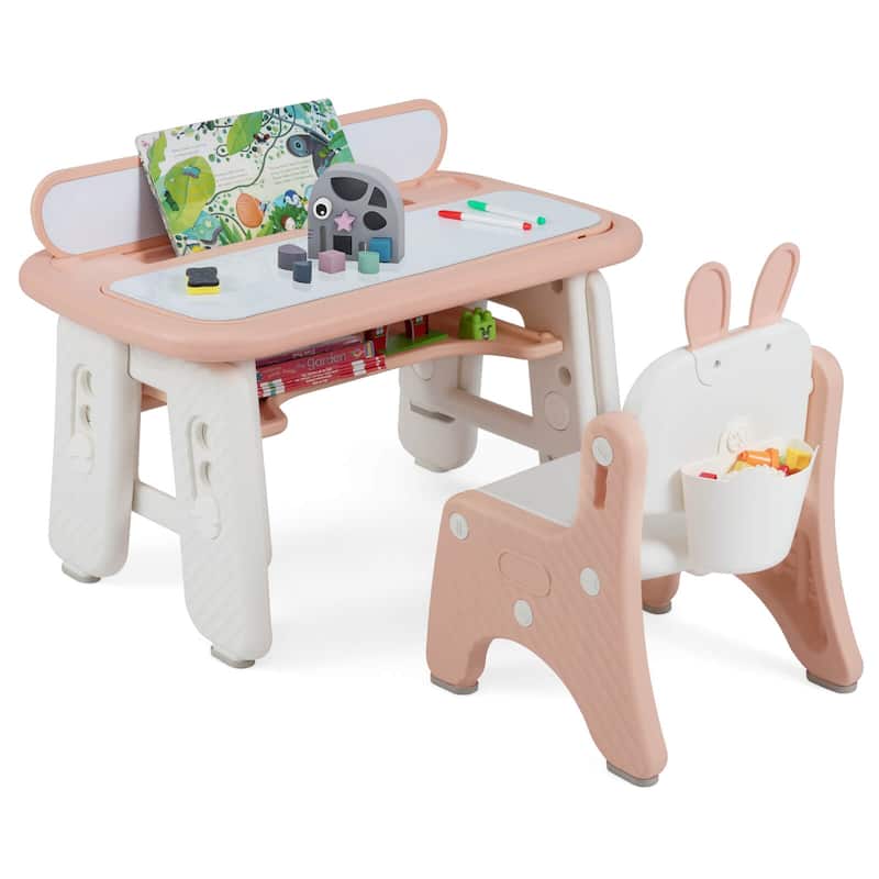 Costway Kids Drawing Table & Chair Set Graffiti Toddlers Art Activity - See Details