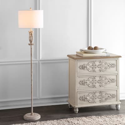 SAFAVIEH Lighting 61-inch Philippa White Washed LED Floor Lamp - 14" x 14" x 61"