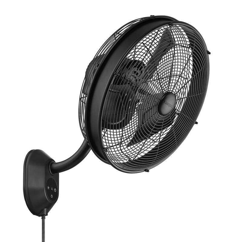 18" Honeywell Matte Black Outdoor Wet-Rated Oscillating Wall Fan with Remote, 3-Speed AC Motor - 18 Inches