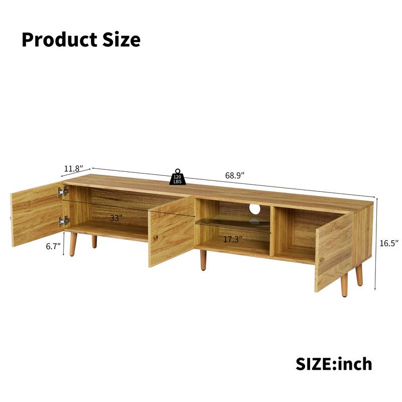 69" TV Stand with 3-Door, Cabinets & Shelves for TVs Up to 70"