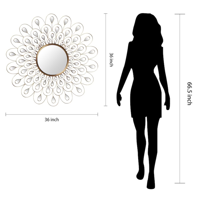 Flower Burst Bling Round Wall Mirror with Gold Metal Frame, Decorative Mirror - 36 x 36