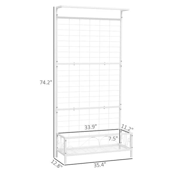 Outsunny Tall Plant Stand with Trellis and Hanging Bar, Metal Plant Holder Flower Stand