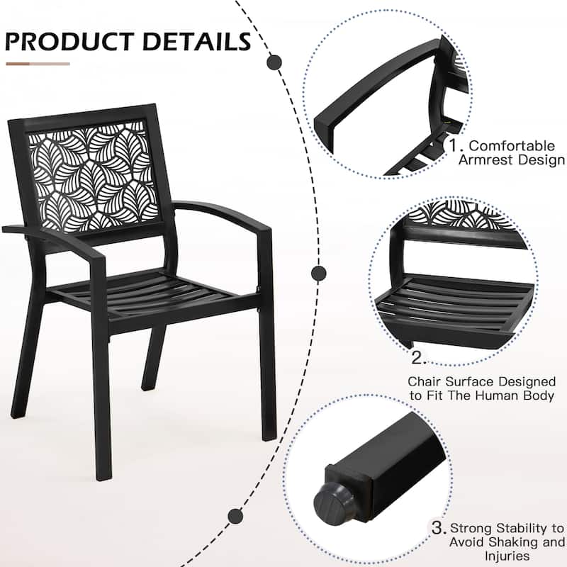 Outdoor Patio Set, Weatherproof Iron Bistro Table & Chairs, Floral Back Design, Space-Saving（Green/ Blue/ Yellow/ Black）