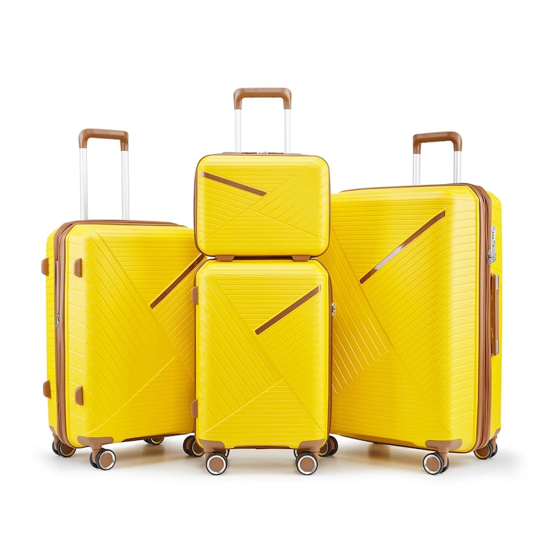 Luggage Sets 4 Piece(14/20/24/28), Expandable Lightweight Suitcase with 4 Double 360 Degrees Mute Spinner Wheels - Yellow
