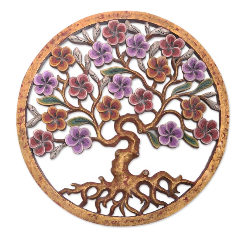 Novica Handmade Flowering Shimmer Wood Relief Panel - Brown