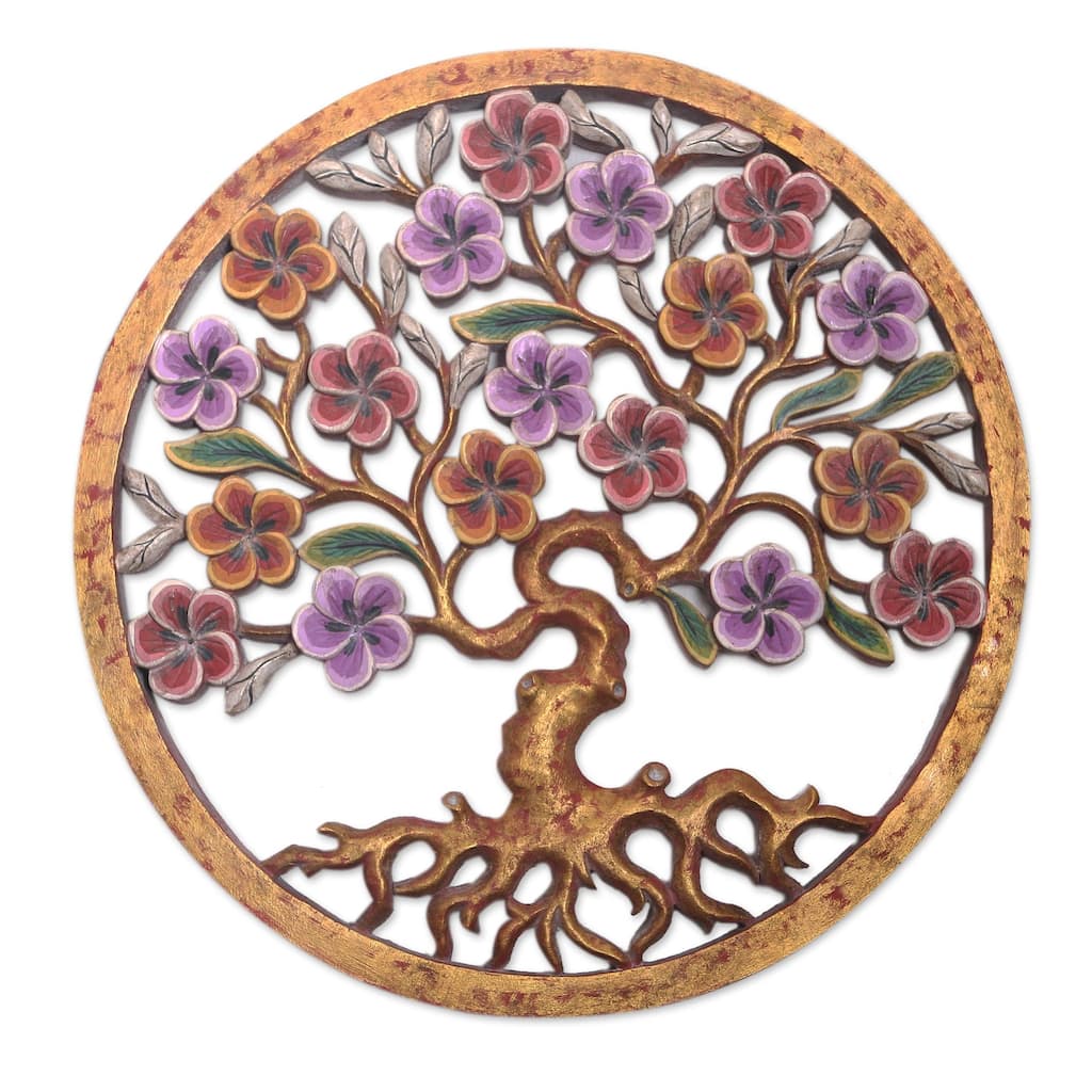 Novica Handmade Flowering Shimmer Wood Relief Panel