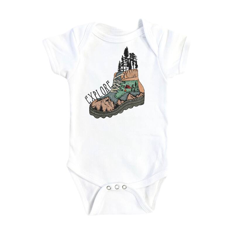 Explore Hiking Boot - Baby Boy Girl Clothes Infant Bodysuit Funny Cute Newborn - Blue - 0-3M