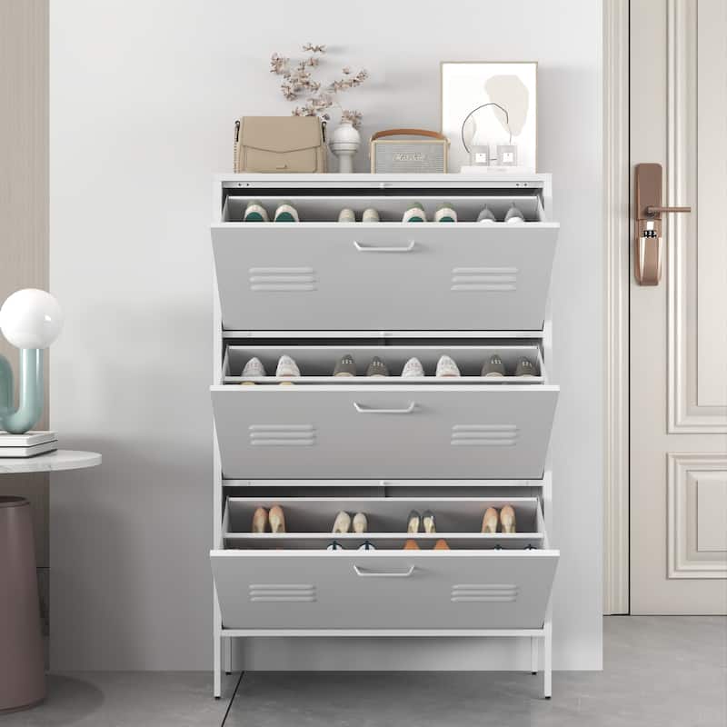 Shoe Storage Cabinet with 3 Flip Drawers, Freestanding Shoe Cabinet Organizer with Metal Frame for Entryway, Hallway, Foyer