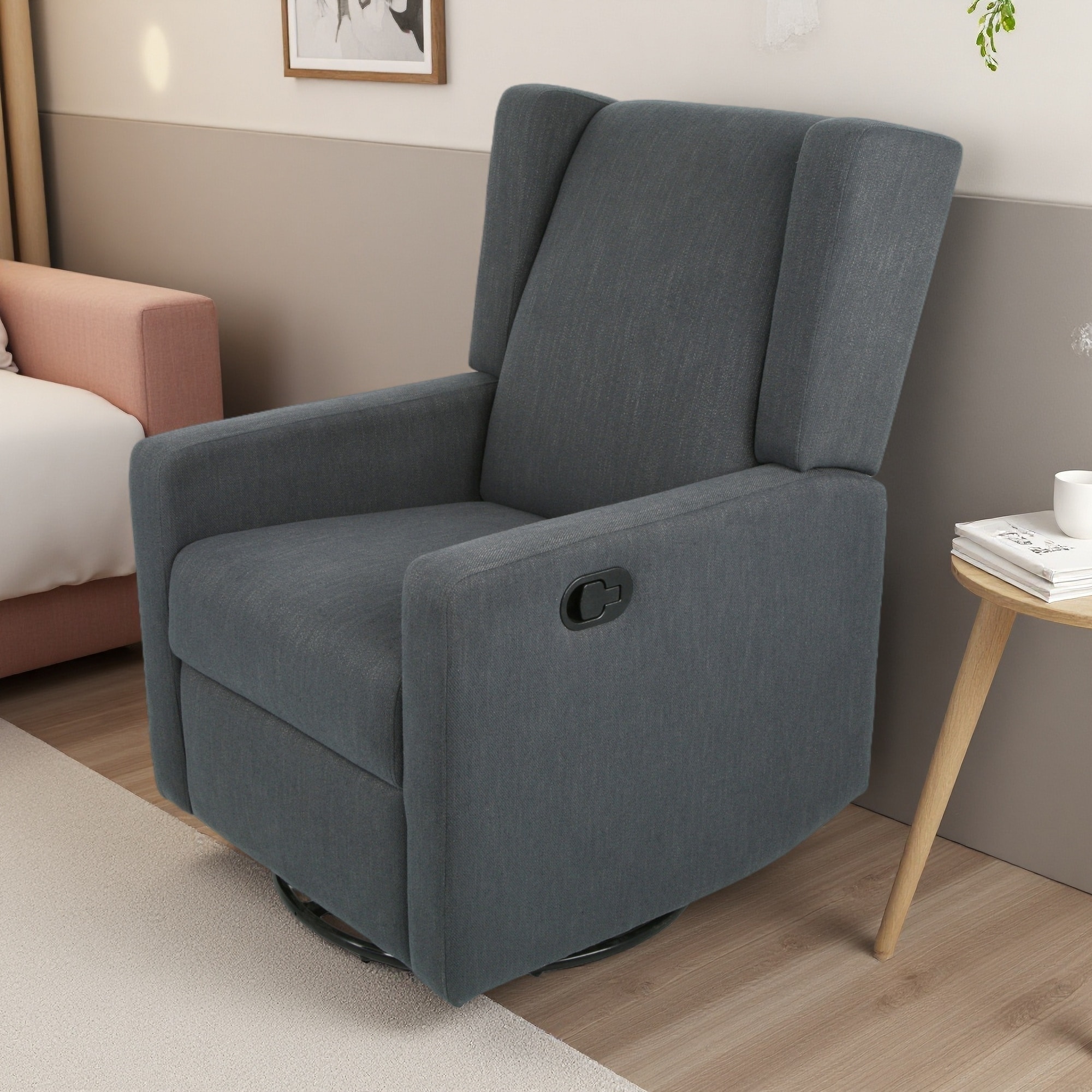 Fabric Wingback Swivel Recliner with Lever Mechanism