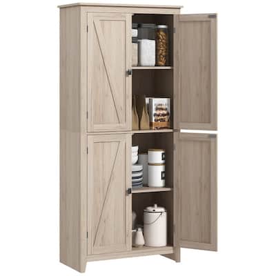 72" Freestanding 4-Door 4 Tiers Kitchen Pantry with Adjustable Shelves