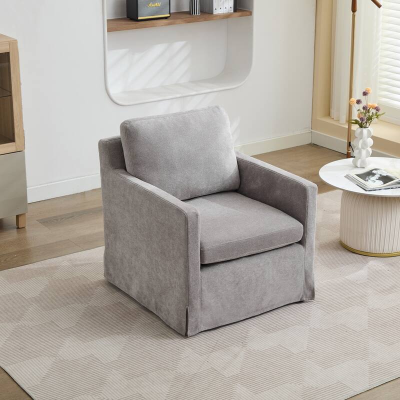 Upholstered Skirted Swivel Chair Office Chair with Removable Back Cushion, Accent Chair 360 Degree Armchair Club Chair