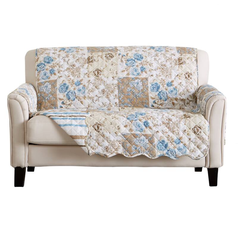 Premium Floral Patchwork Reversible Pet Furniture Protector - Taupe / Blue