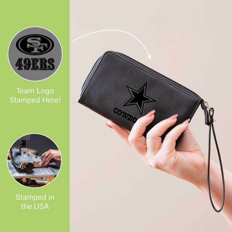 Black Hybrid Leather Cell Phone Wristlet Wallet, San Francisco 49ers - 4" x 7"