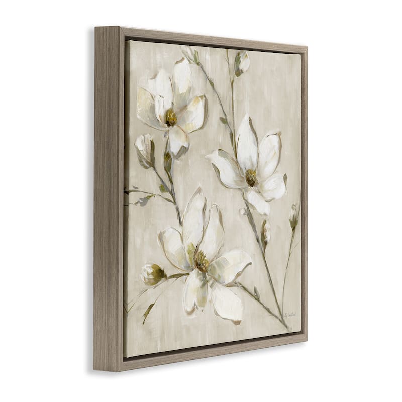 Stupell Neutral Dogwood Branches Framed Floater Canvas Wall Art Design By Sally Swatland