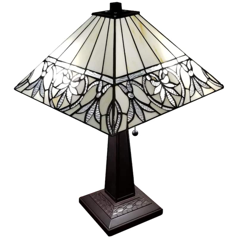 Tiffany Style Table Lamp Mission 22" Tall Stained Glass White Flower Night Stand Bedroom Handmade Amora Lighting