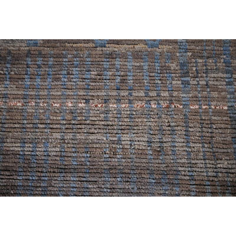 All-Over Striped Moroccan Oriental Area Rug Hand-Knotted Wool Carpet - 9'0"x 12'9"