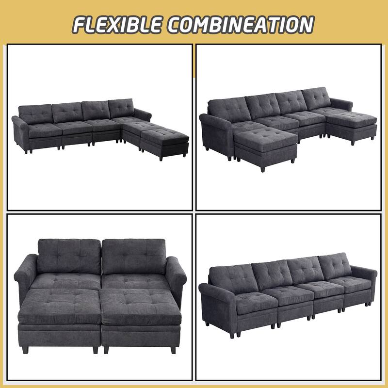115.75'' U-Shaped 6-Seat Sectional Sofa with Storage and Double Chaise, Easy to Assemble for Living Room