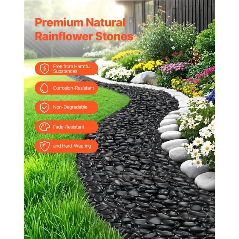 Rain Flower River Rocks Decorative Stones for Landscaping Aquarium Garden and Plant Care - 0.59-0.71 x 0.59-2.36 x 0.19-1.97 in