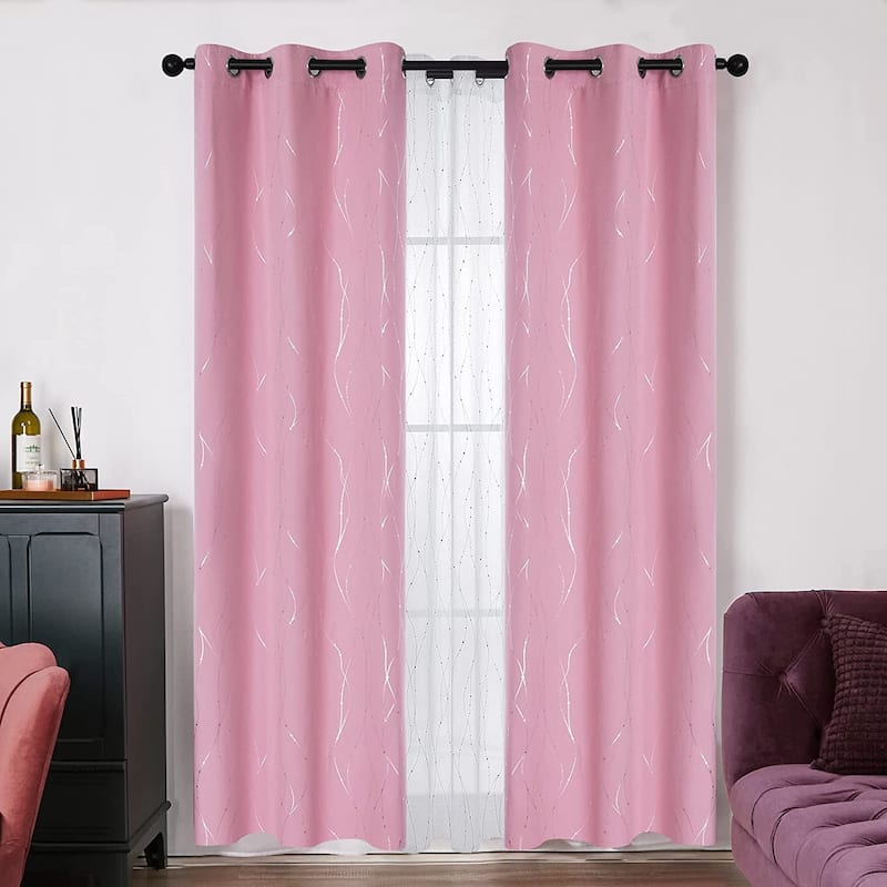 Deconovo Colorful Silver Line and Dots Curtains 38 Width(2 Panel)