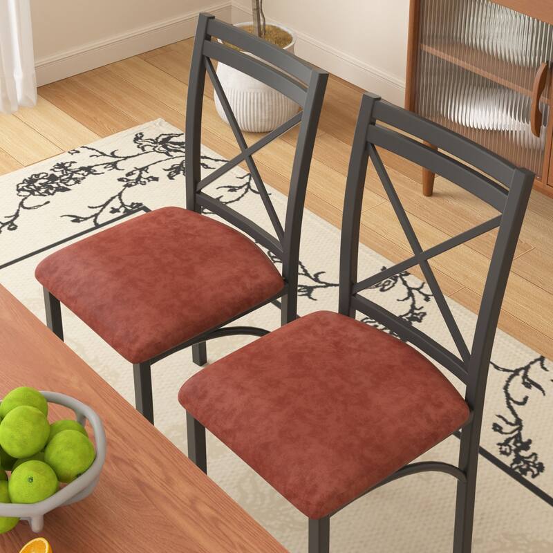 VECELO Metal Dining Chairs Set of 4 PU Leather Dining Chairs Set with X-Shaped Backrest for Kitchen & Dining Room Chairs
