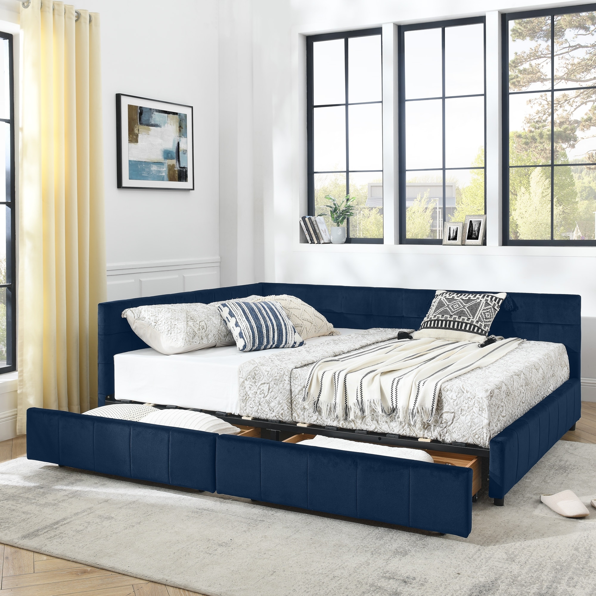 Queen Size Storage Upholstered Tufted Bed Frame, Sofa Bed Frame with Comfortable Backrest and Armrests, for Bedroom