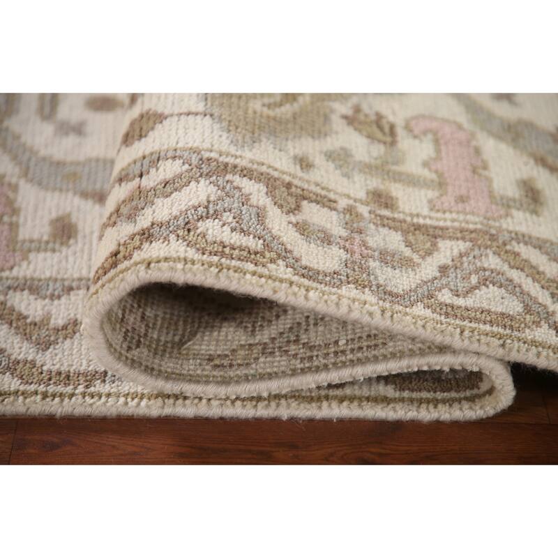 Ivory Oushak Style Runner Rug Hand-knotted Wool Carpet - 2'6"x 9'9"