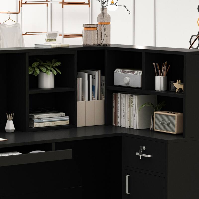 L-Shape Wood Reception Desk Office Computer Desk
