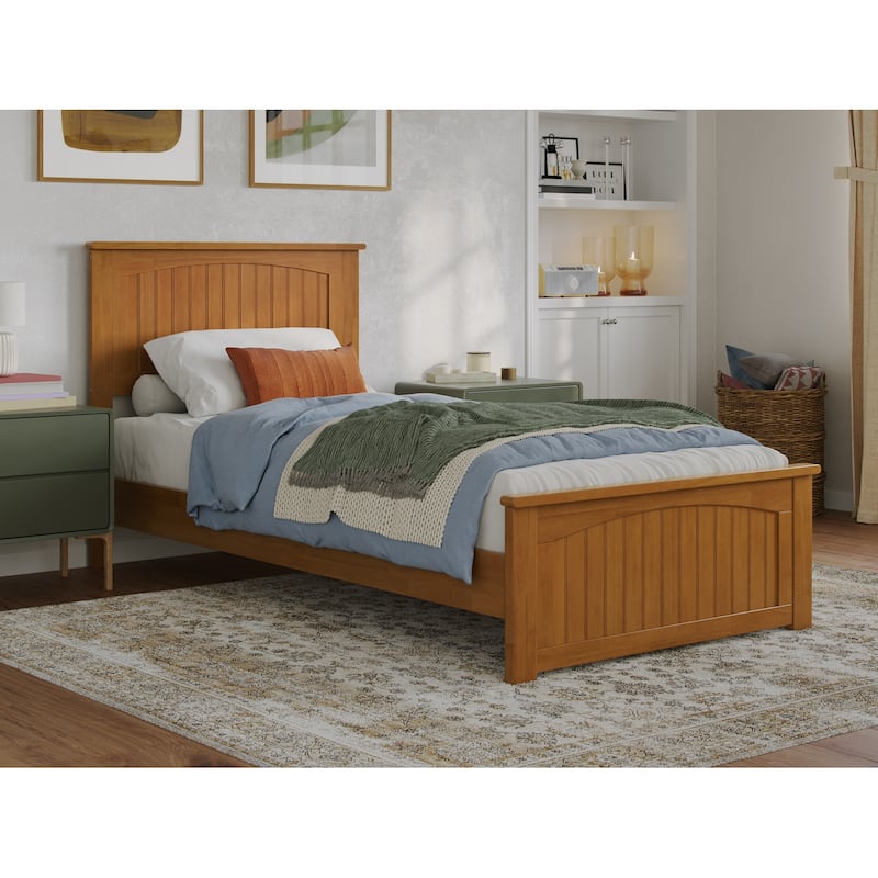 Naples Solid Wood Low Profile Platform Bed with Matching Footboard - Light Toffee - Twin XL