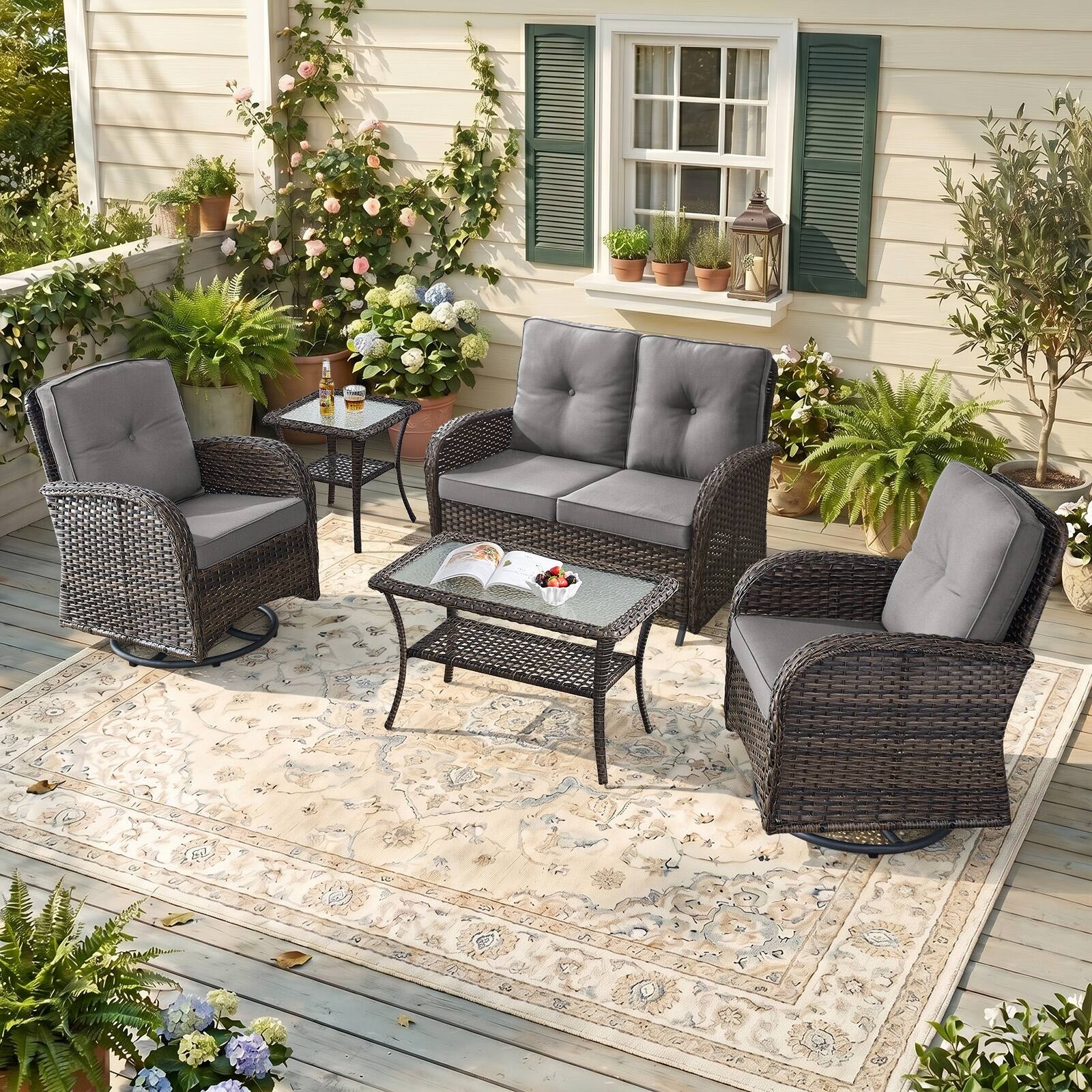 Option Brown Wicker & Grey Cushions