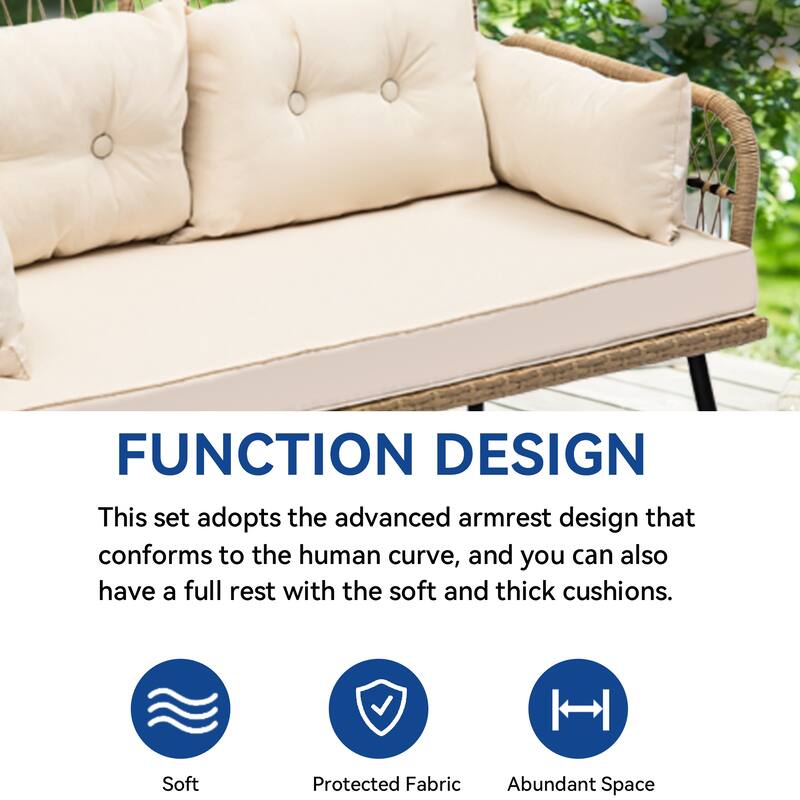 Iron+PE Rattan 2 - Person Seating Group with Cushions - Set of 4
