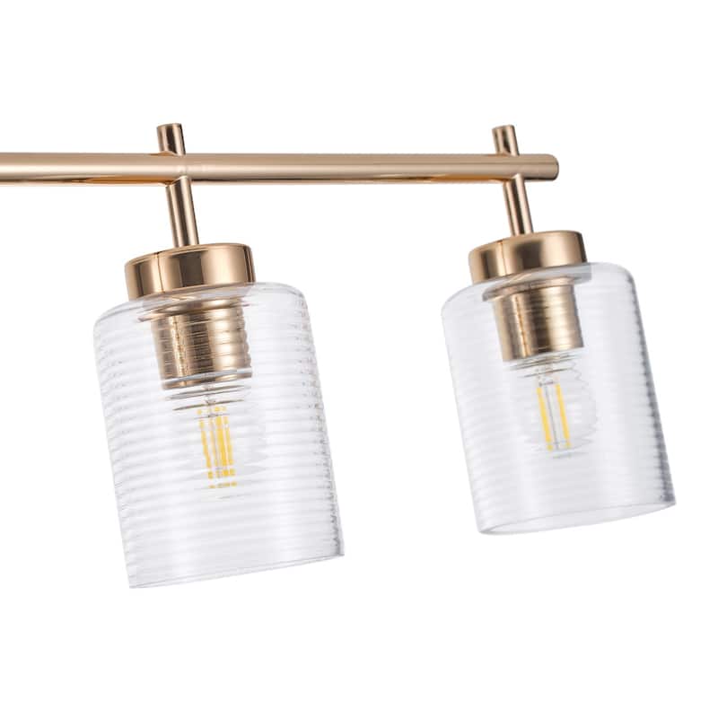 Farmhouse Gold Multi-Bulb Kitchen Island Chandelier with Stripe Clear Glass Shades