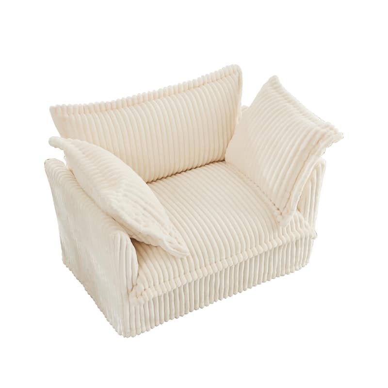 Comfy Corduroy Single Sofa Chair, Oversized Upholstered Accent Chair, Armchair with 1 Back Cushion & 2 Toss Pillows