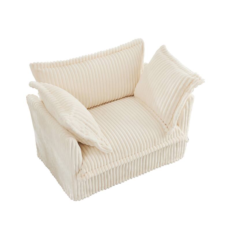 Corduroy Slipcovered Armchair with Deep Seat, 3 Large Pillows and 300lb Capacity