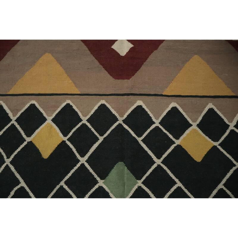 Hand Woven Oriental 100% Wool Carpet Southwestern Tribal Brown Kilim Area Rug - 11' 4'' X 8' 5''