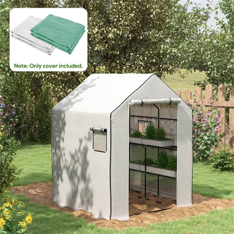 Greenhouse UV Resistant Waterproof PE Replacement Covers with Roll-Up Doors for Plant Safety - Green-White